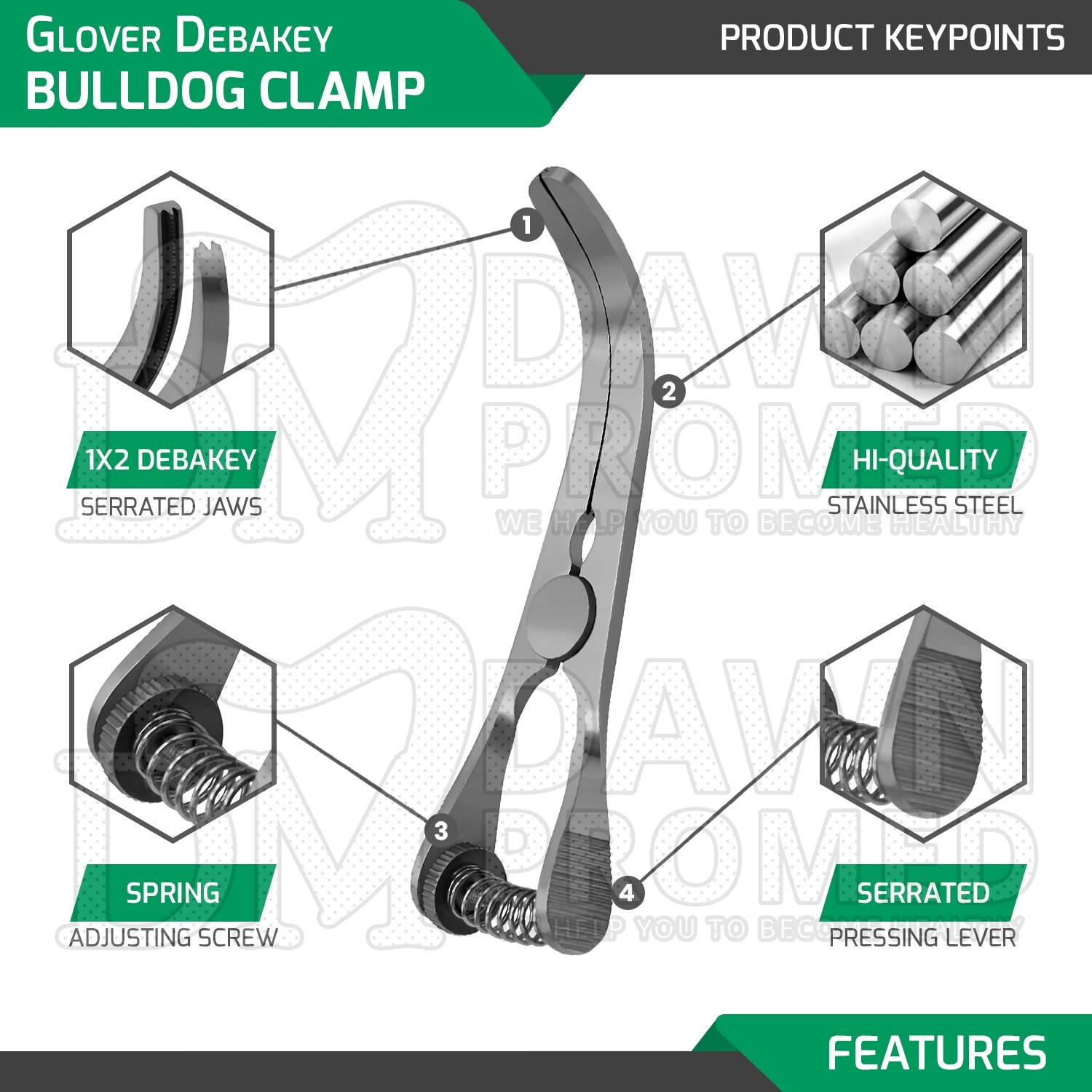 Glover Atraumatic Debakey Bulldog Clamp 3.5” Curved 4cm Jaw Surgical Instrument