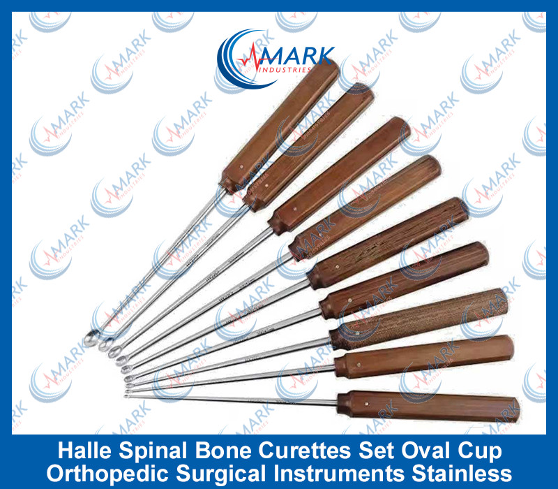 Halle Spinal Bone Curettes Set Oval Cup Orthopedic Surgical Instruments