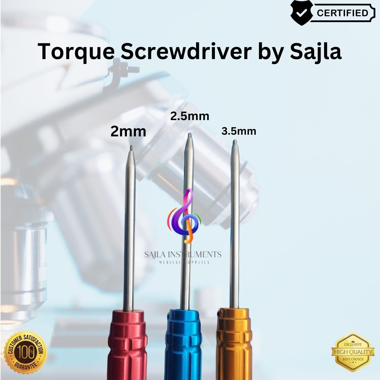 3PC Torque Screwdriver for hex size 2mm, 2.5mm for 3.5mm for screws by Sajla