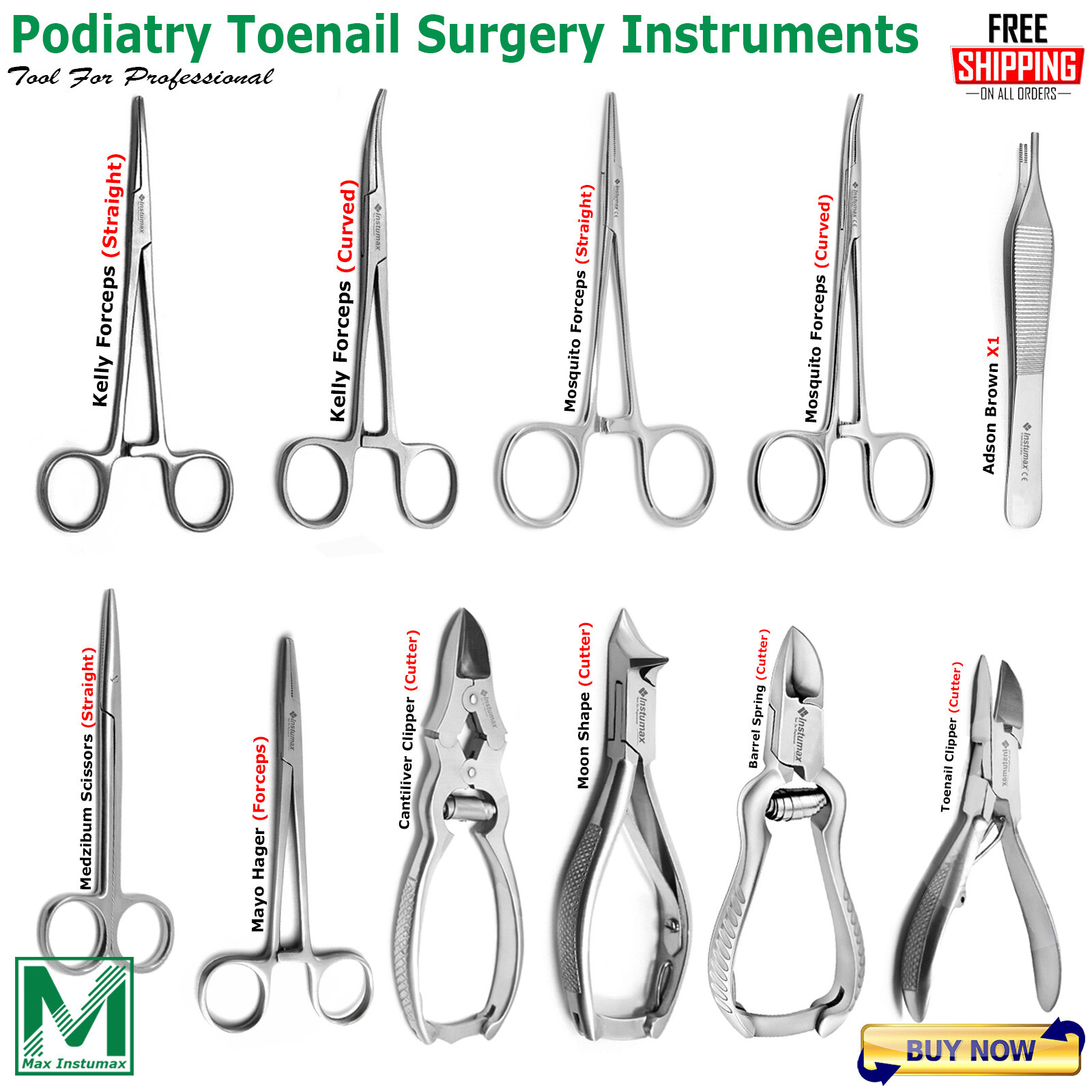Professional Ingrown Toenail Surgery Podiatry Foot Care Instruments kit 11 PCS