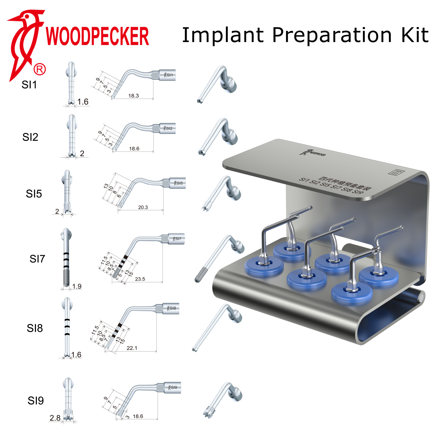 Woodpecker Ultrasonic Piezo Bone Surgery Tips Kit for Surgic Smart Ai Surgery