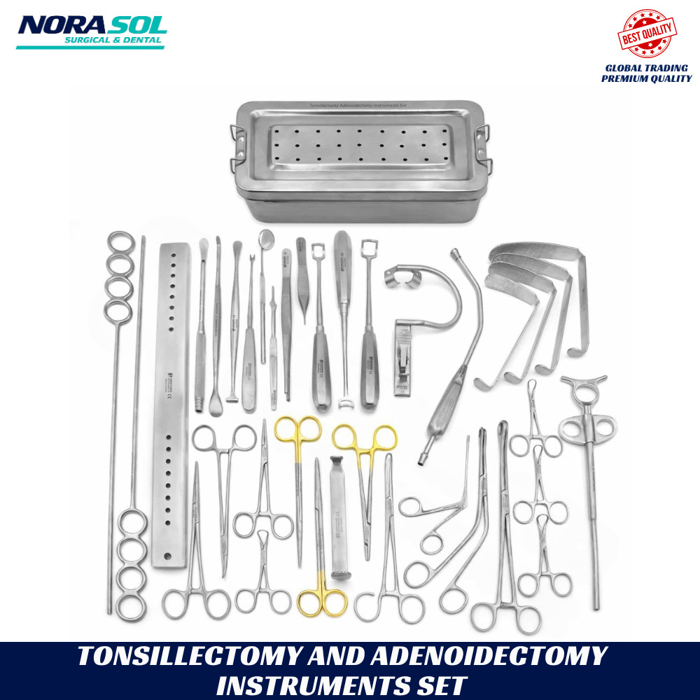 Tonsillectomy Adenoidectomy Set 38 Pcs ENT Instruments TC Gold | Steel Case Kit