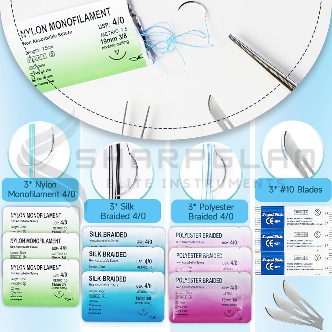 Suture Practice Kit 20pcs Silicone Pad + Tools Threads for Medical Students