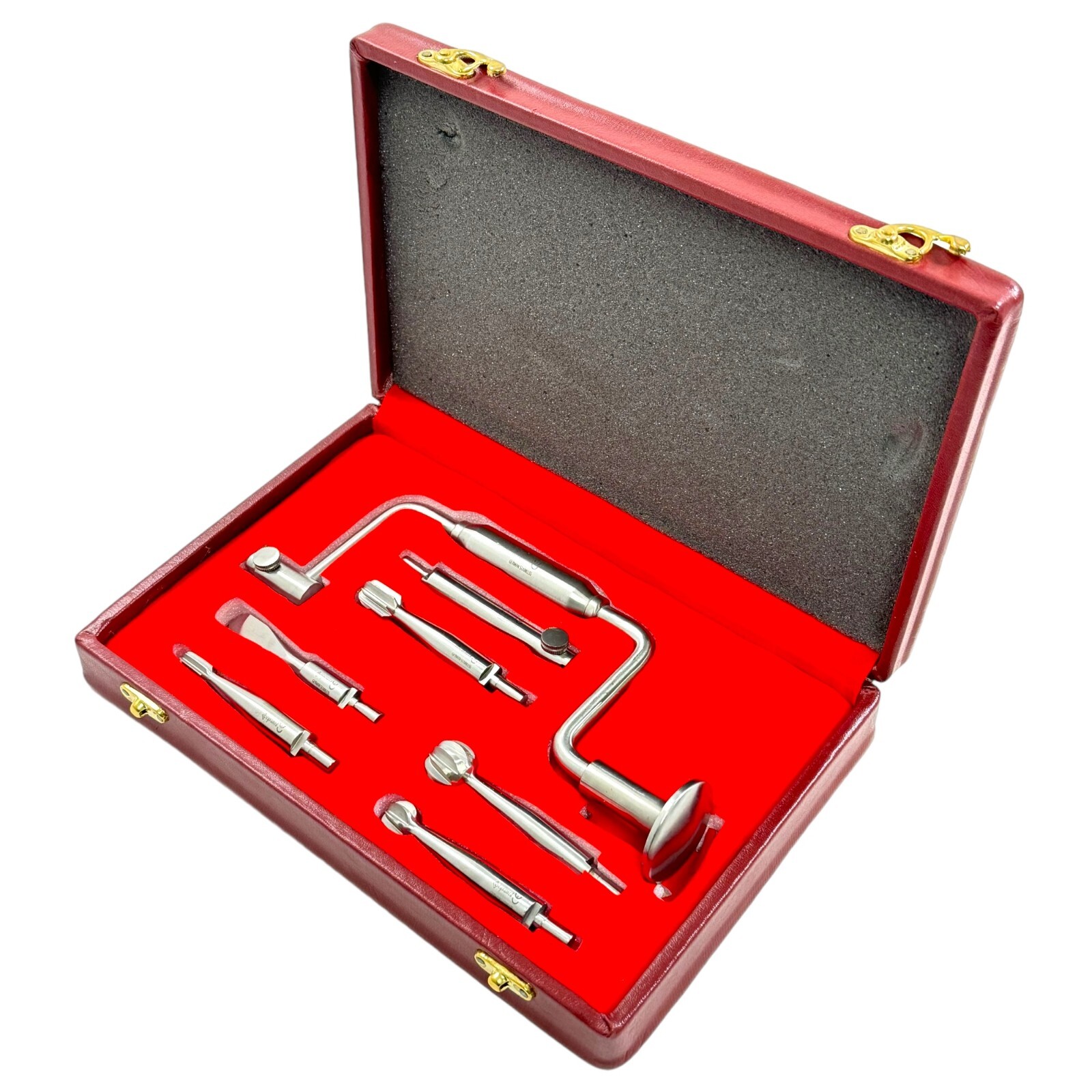 Hudson Hand Drill Brace Set of 7 Pieces with Burr Attachments (German Stainless)