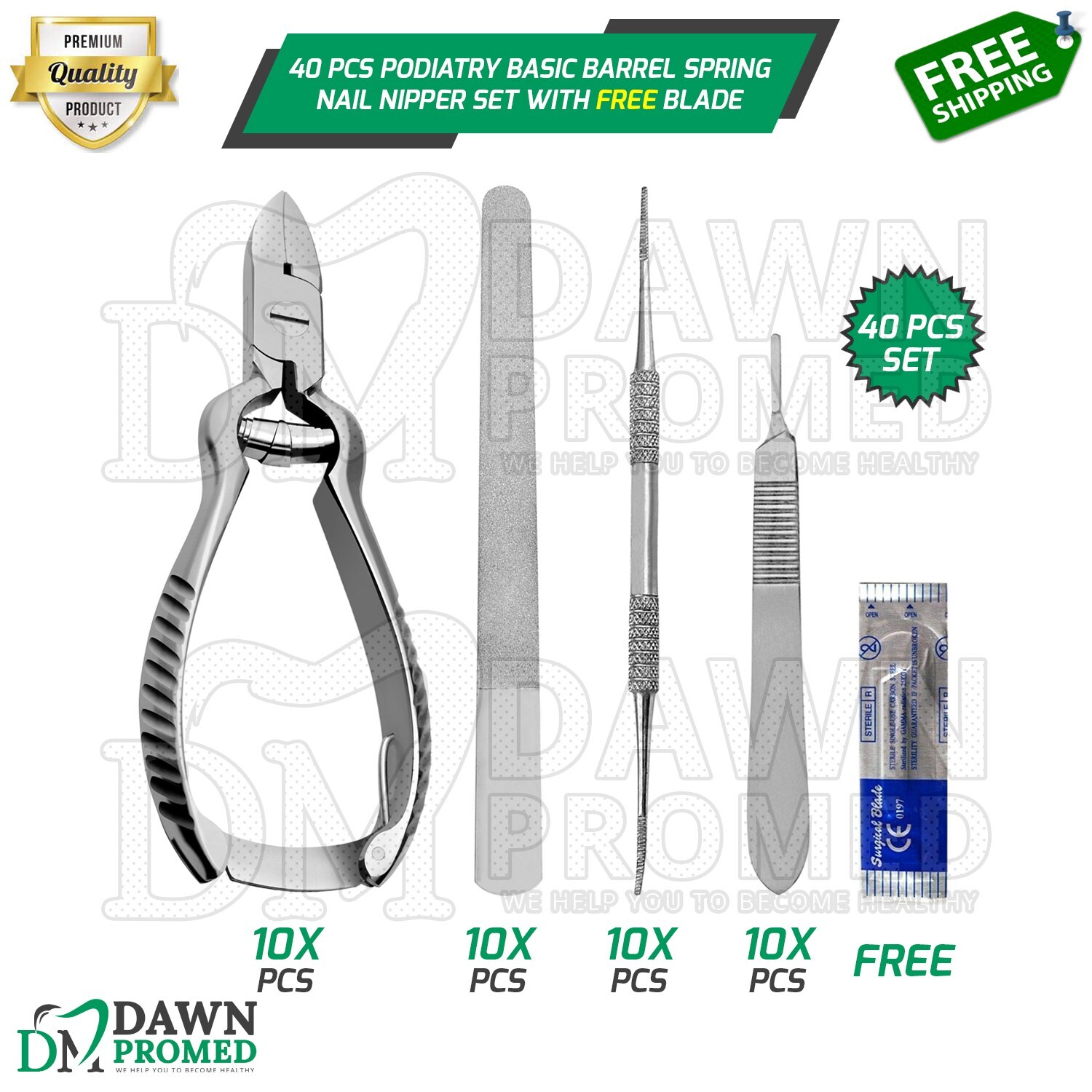 40 Pcs Podiatry Basic Barrel Spring Nail Nipper Set With FREE Blade German Grade
