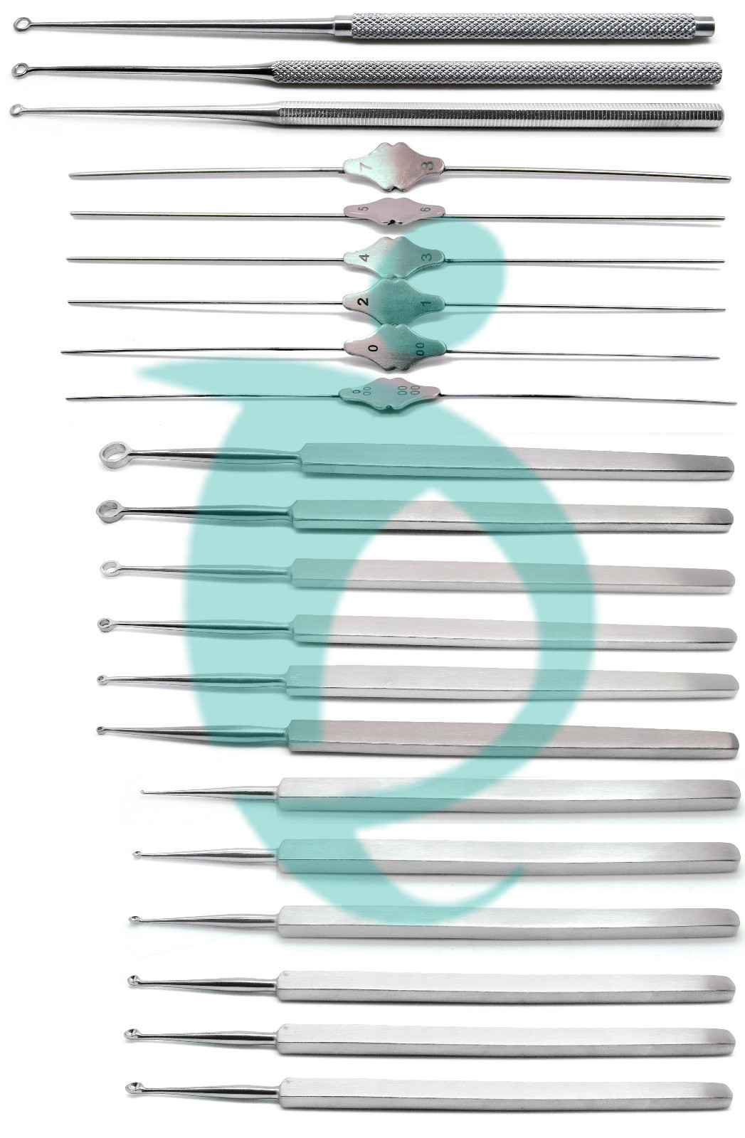 21 Pcs ENT Meyhoefer Fox Buck Curettes Bowman Lacrimal Probes Tools