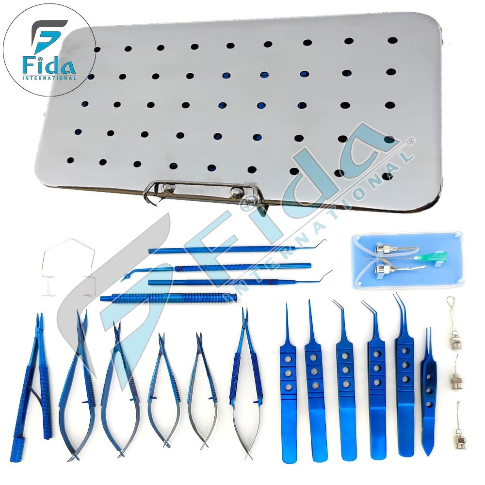 Micro Eye Cataract Surgery Set Ophthalmic Titanium Blue Surgical Suture Kit 21pc
