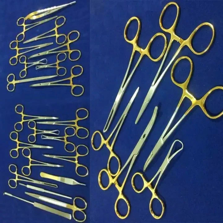 SET OF 21 PCS GOLD HANDLE T/C FELINE SPAY PACK SURGICAL INSTRUMENTS KIT
