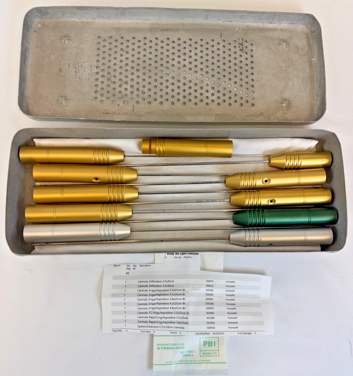 Set of 11 Human Med Body Jet Liposuction Cannulas w/ Tray Aesthetics Plastic