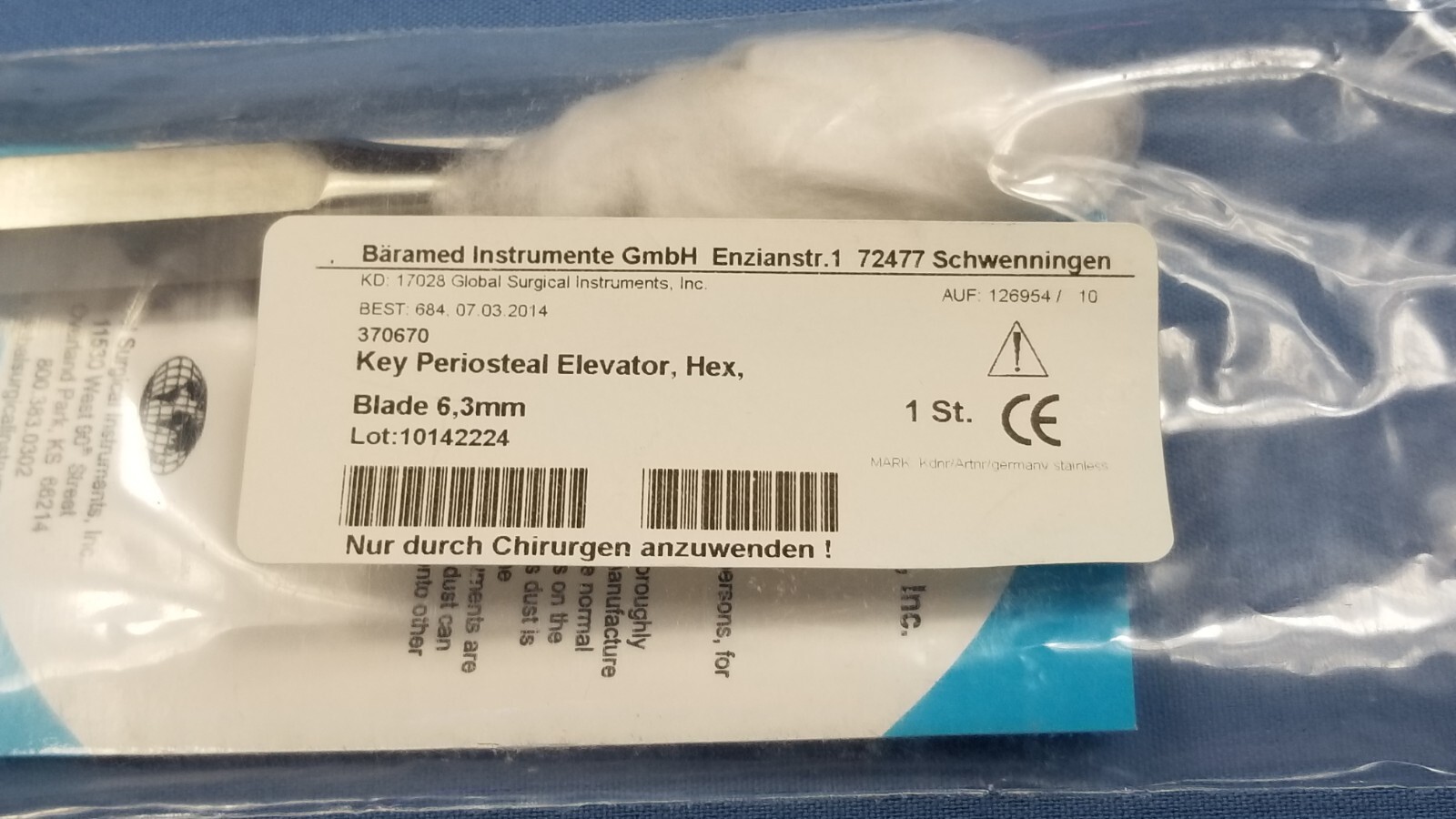 German Stainless Steel Key Periosteal Elevator 370670