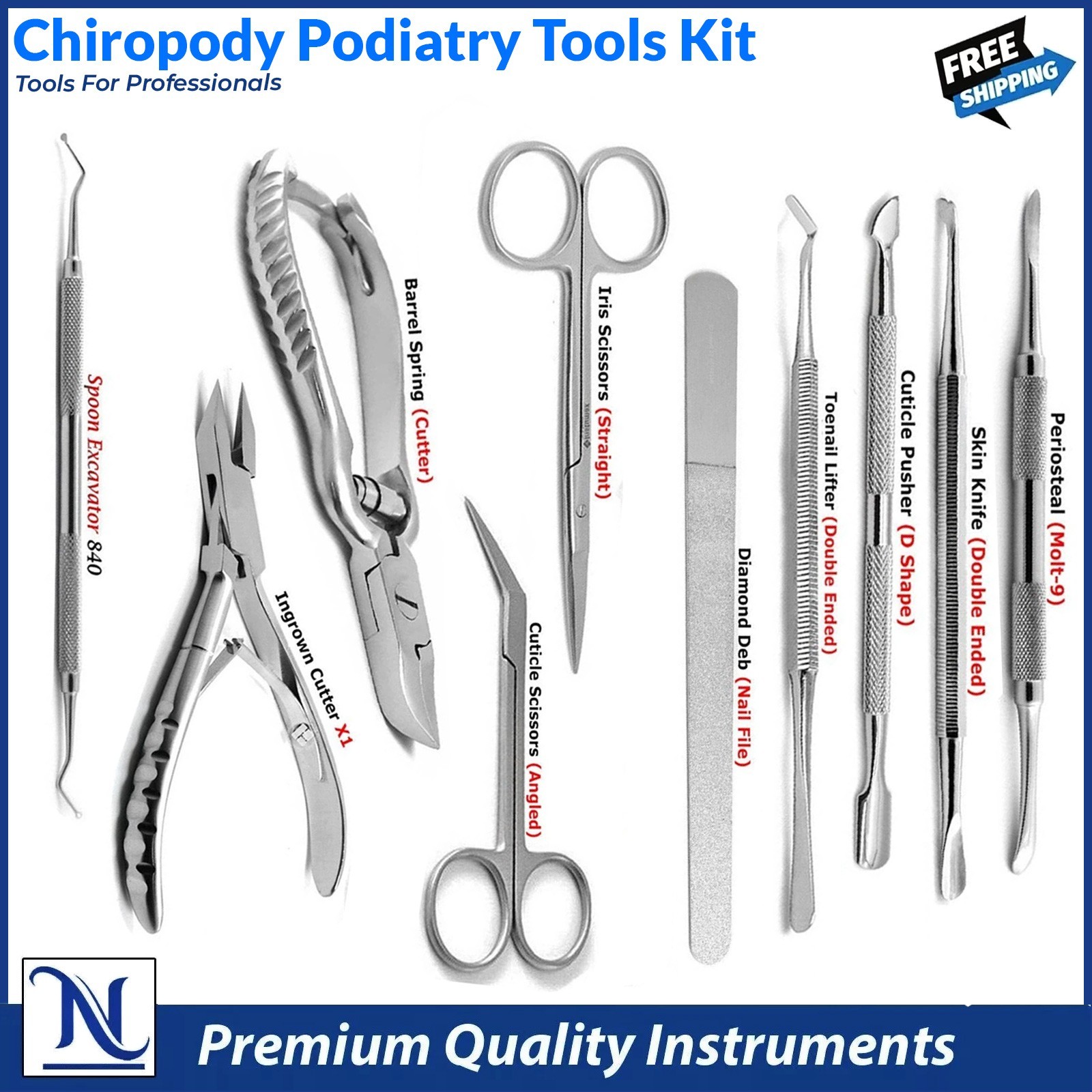 Podiatrist Toenail Removal Kit 10pcs – Surgical Nipper, Scissors & CE Instrument