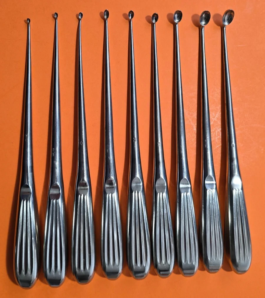 JARIT 240-140 Bruns Oval Cup Curettes Angled 9″ Orthopedic Set of 9 Surgical