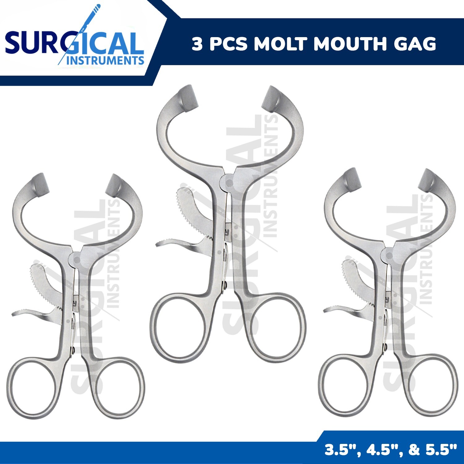 3 Pcs Molt Mouth Gag 3.5″, 4.5″, 5.5″ Anesthesia Dental, ENT Oral German Grade