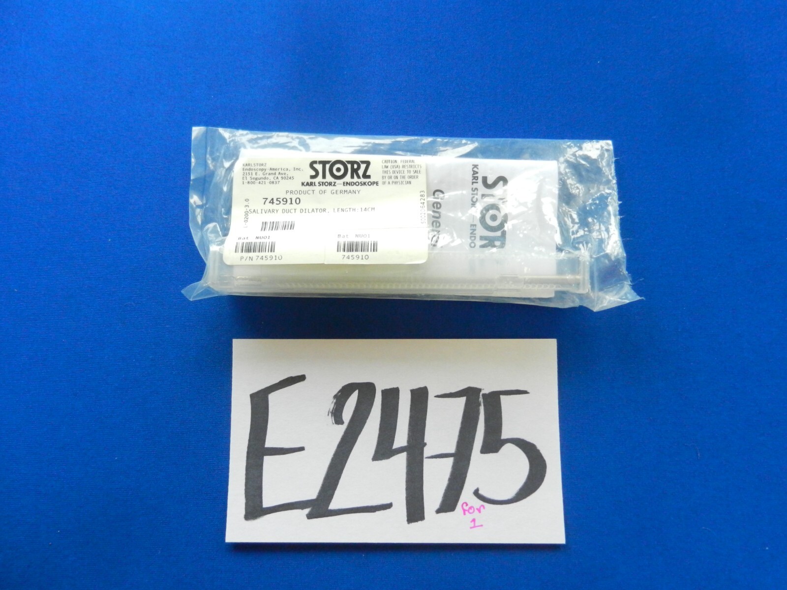 E2475 ***NEW*** Storz 745910 Salivary Rod 14cm