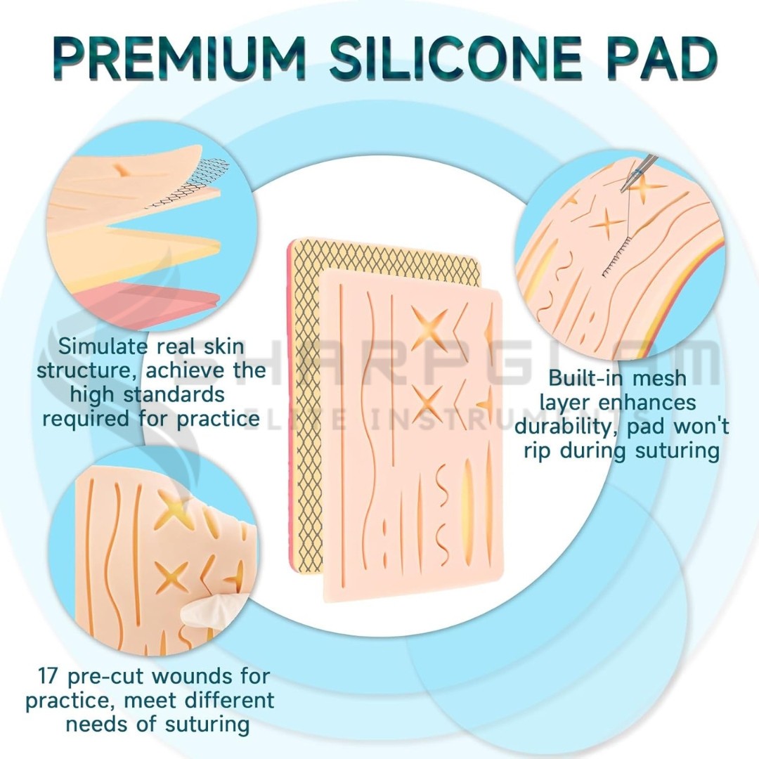 Suture Practice Kit 20pcs Silicone Pad + Tools Threads for Medical Students