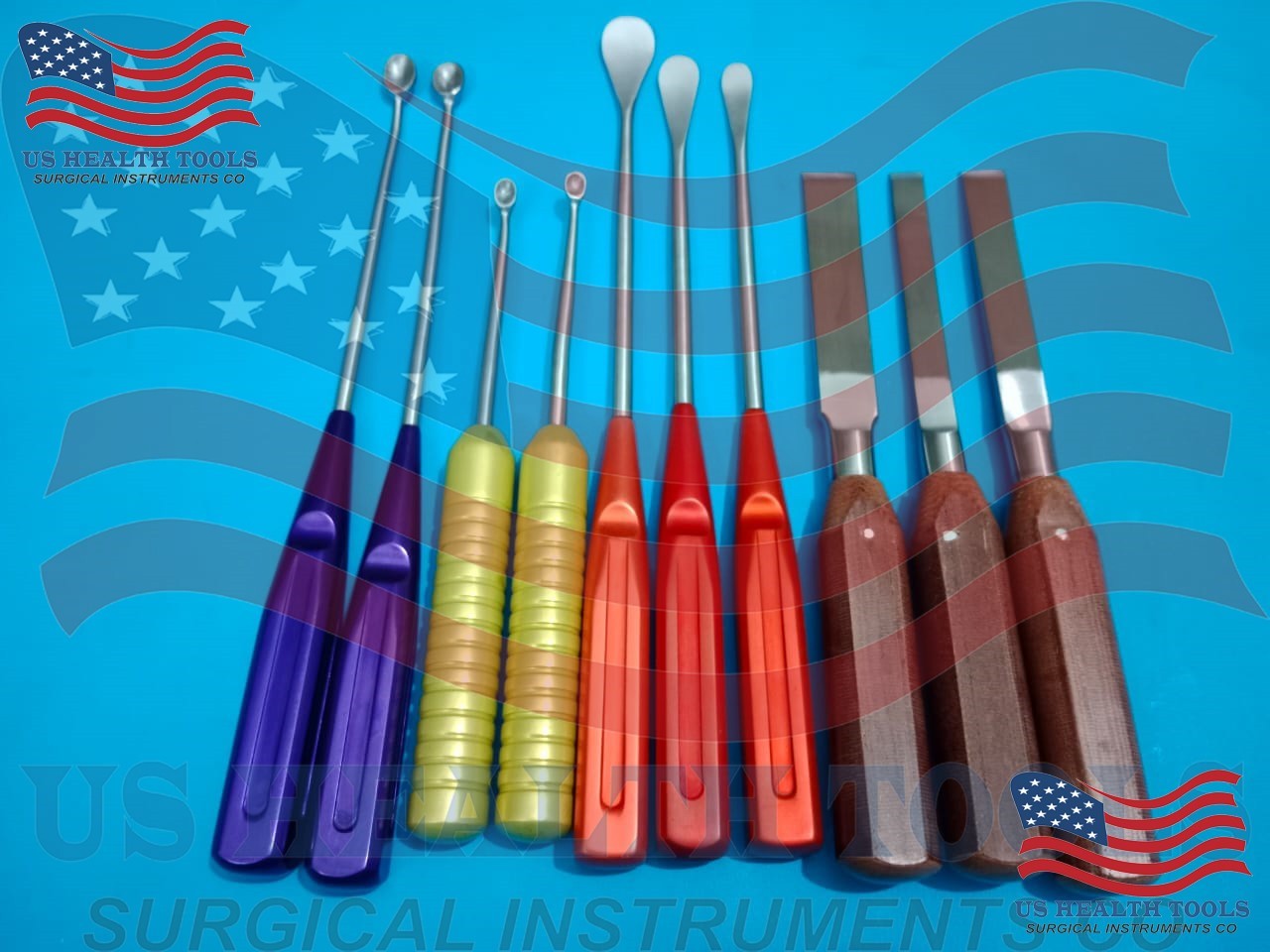Spoon & Chisel & Cobb Set 10 Pcs Orthopedic Surgical Instruments