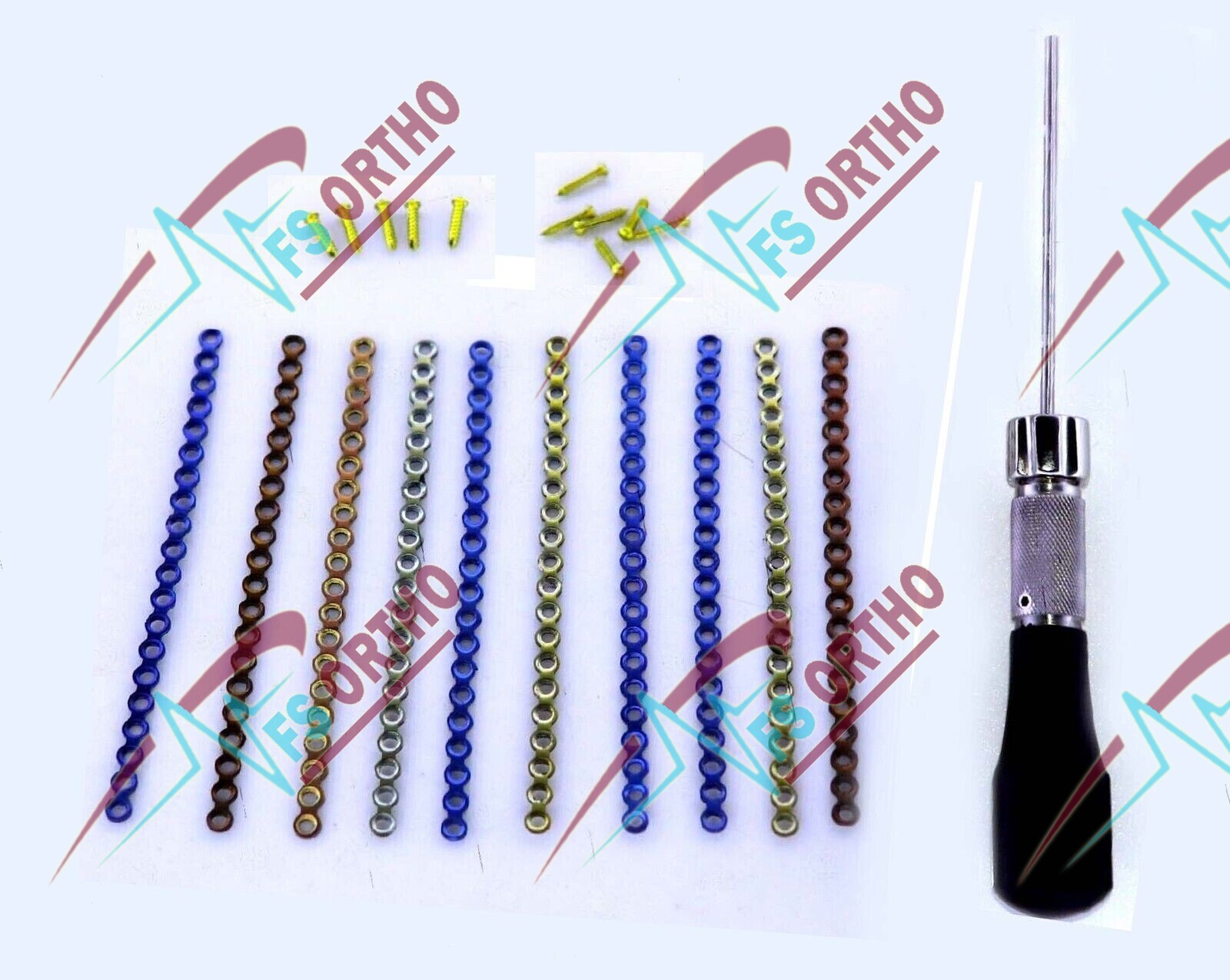 Maxillofacial 2.0mm 10 Plates 20 Hole With 80 Crosshead Screws 1 Screwdriver Set