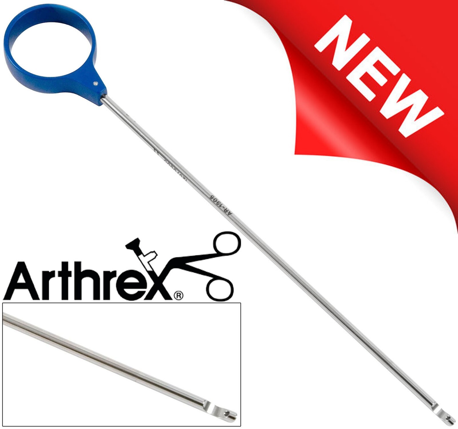 Arthrex AR-1305 Single Hole Knot Pusher With Closed End & Thumb Ring 8.25″