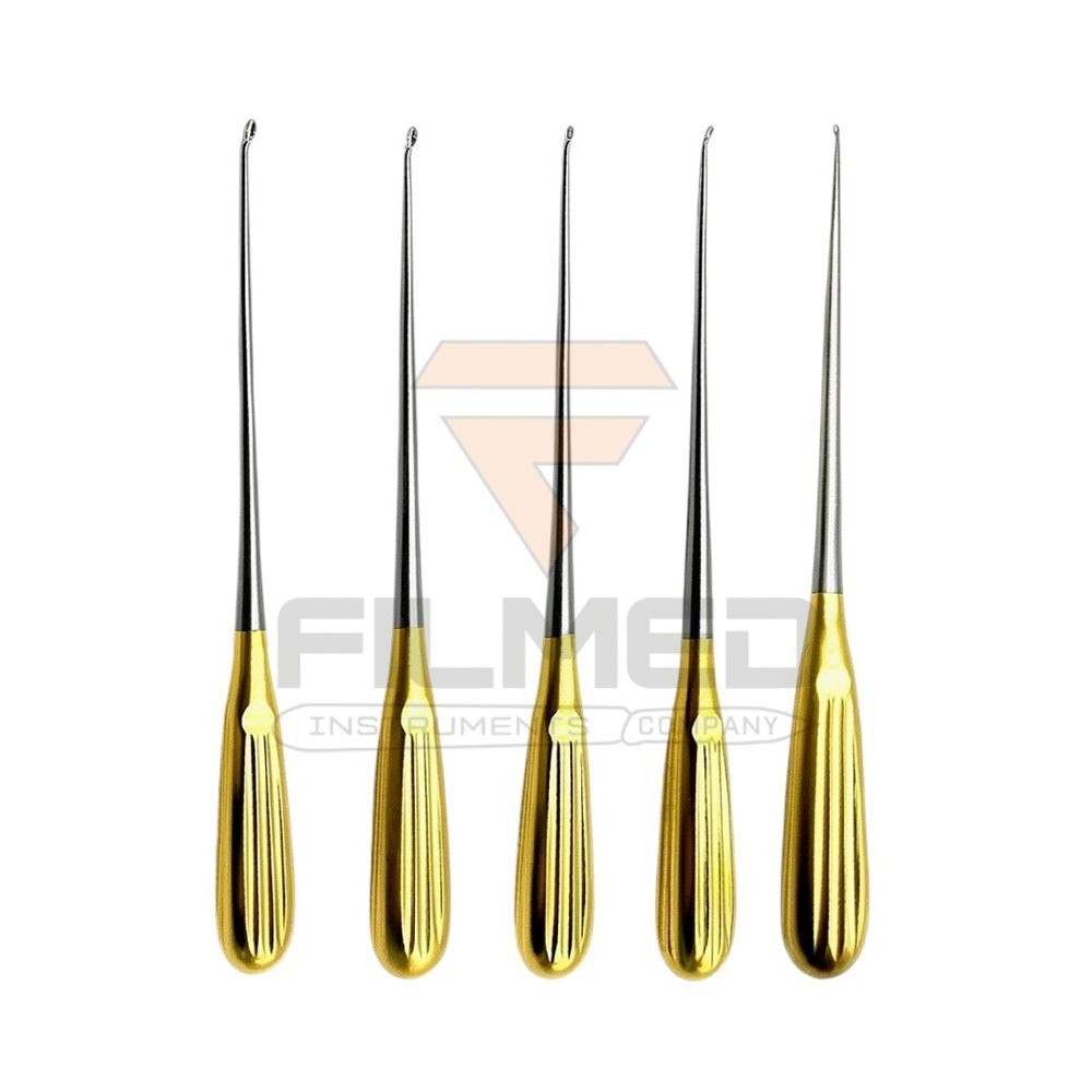 Cervical Bone Curette Set Of 5 Pcs Orthopedic Curettes with Golden handle A+