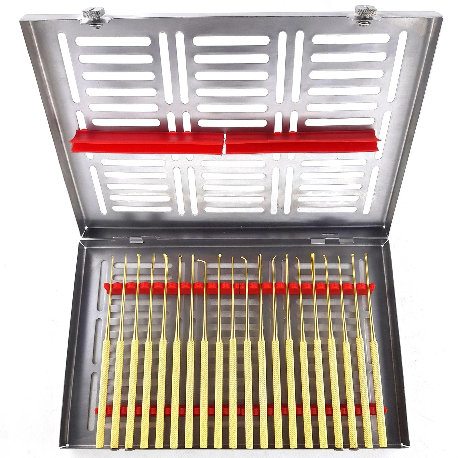 Rhoton Micro Dissector Set 20 Pieces Gold Neurosurgery Instruments With Cassette