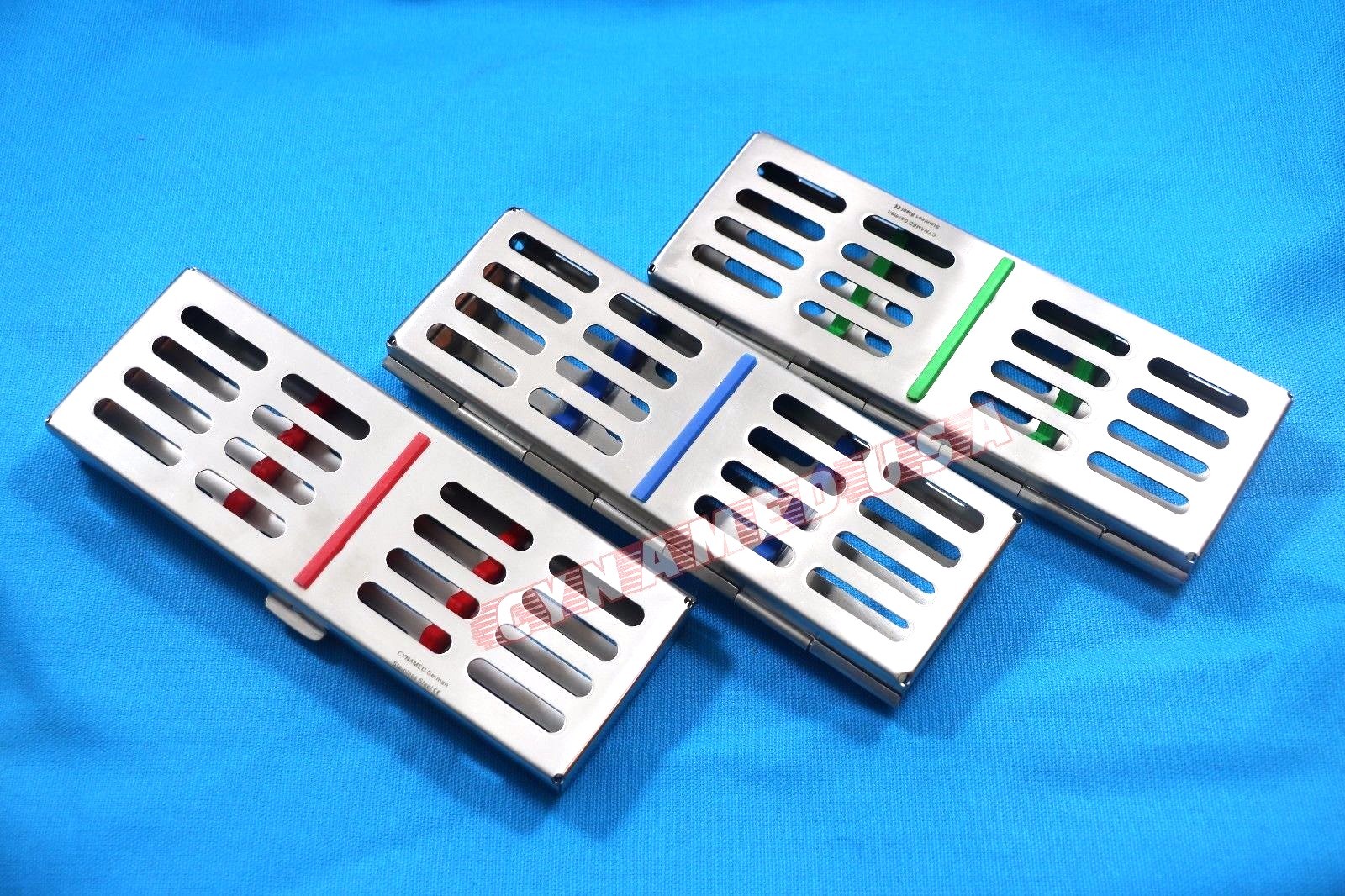 GERMAN 3 Dental Sterilization Cassette Rack Tray Box For 5 Surgical Instruments