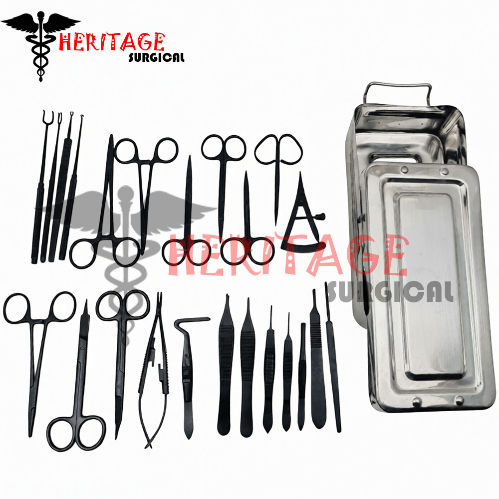 Blepharoplasty Instruments Set – Black | Plastic & Eye Surgery Kit with Box