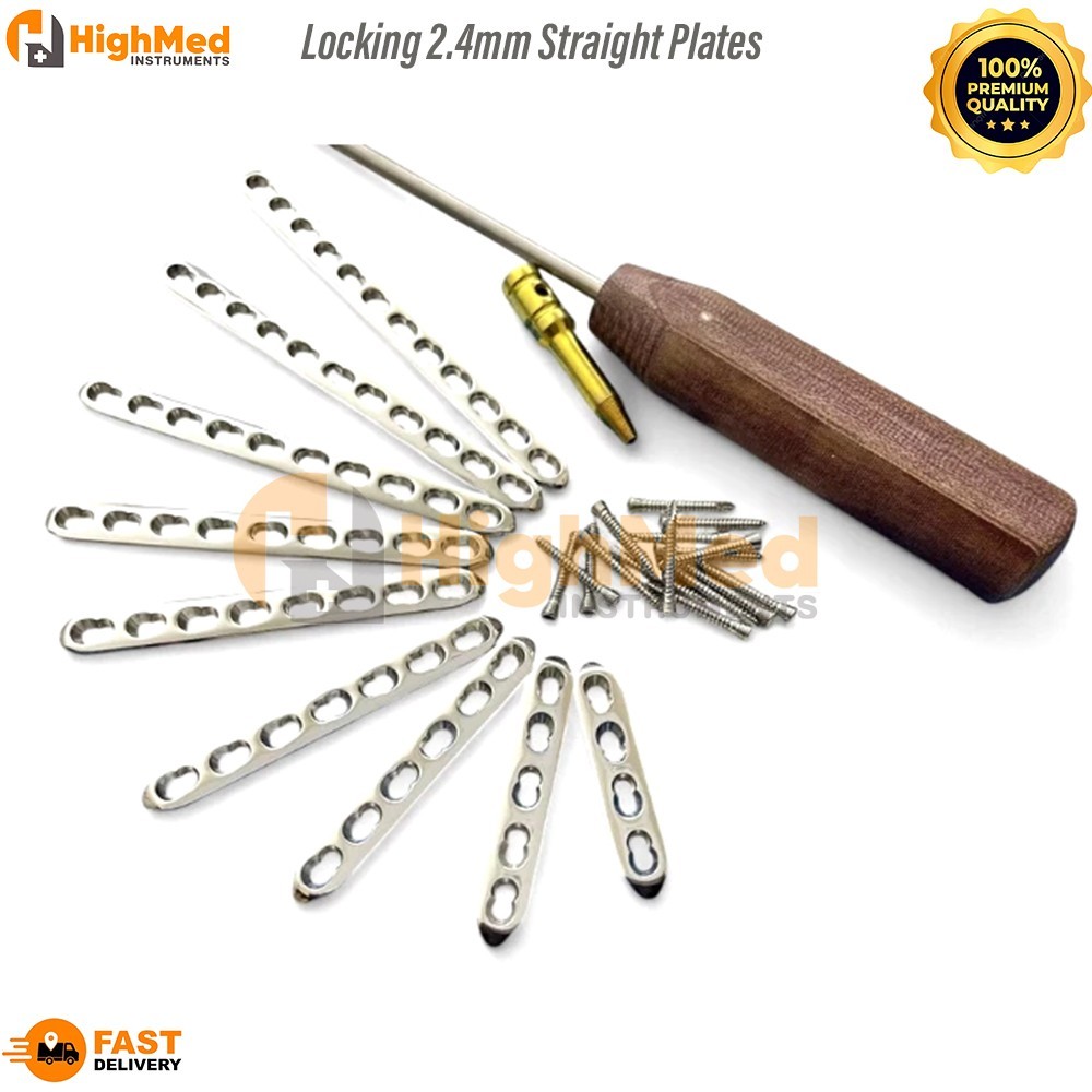 Locking 2.4mm Straight Plates 4 to 12 Holes & 2.4mm LCP Screws (66 Pcs) SS 316L