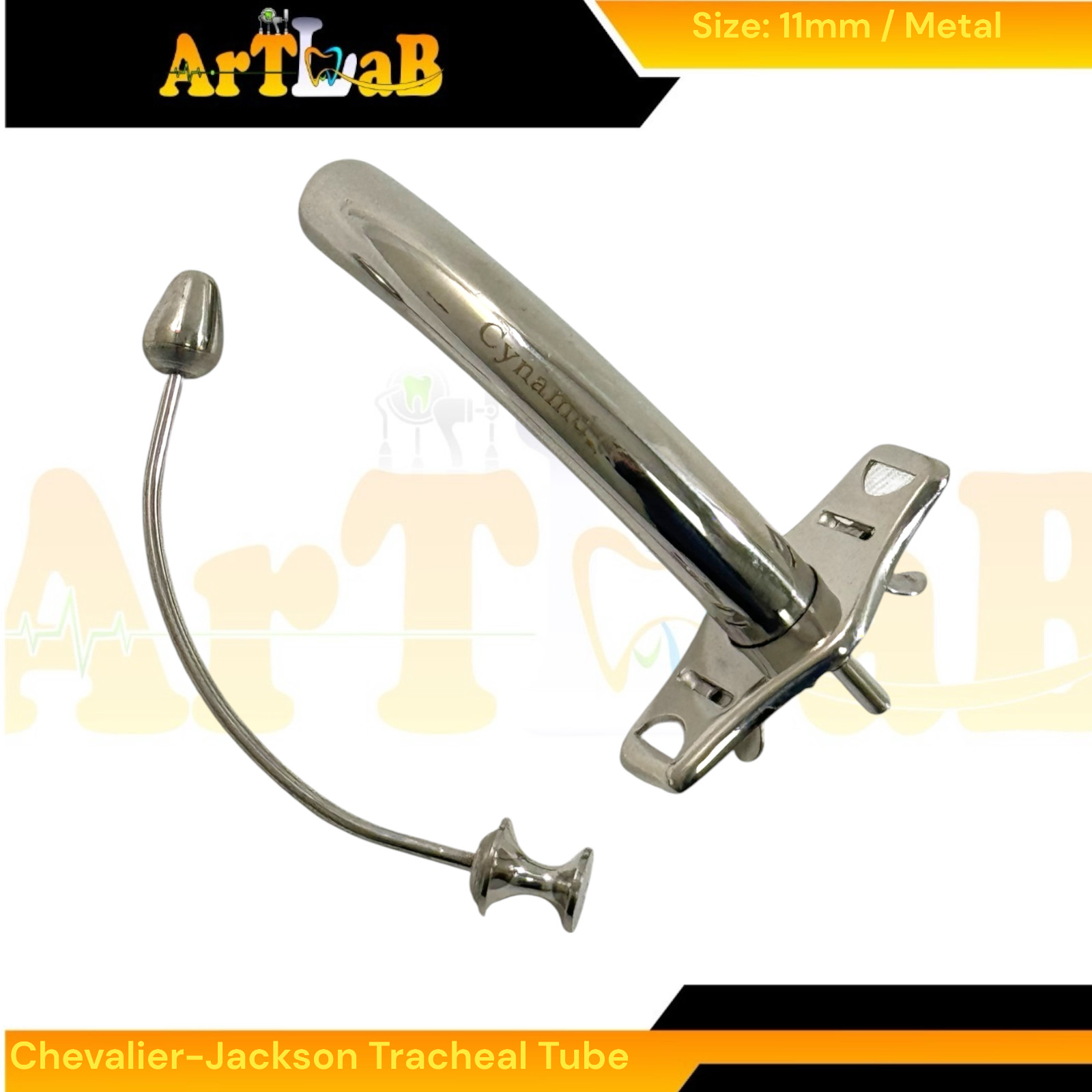 11mm Tracheal Jackson Tube with Obsturator Plug Metal ENT Instruments (1 EA)
