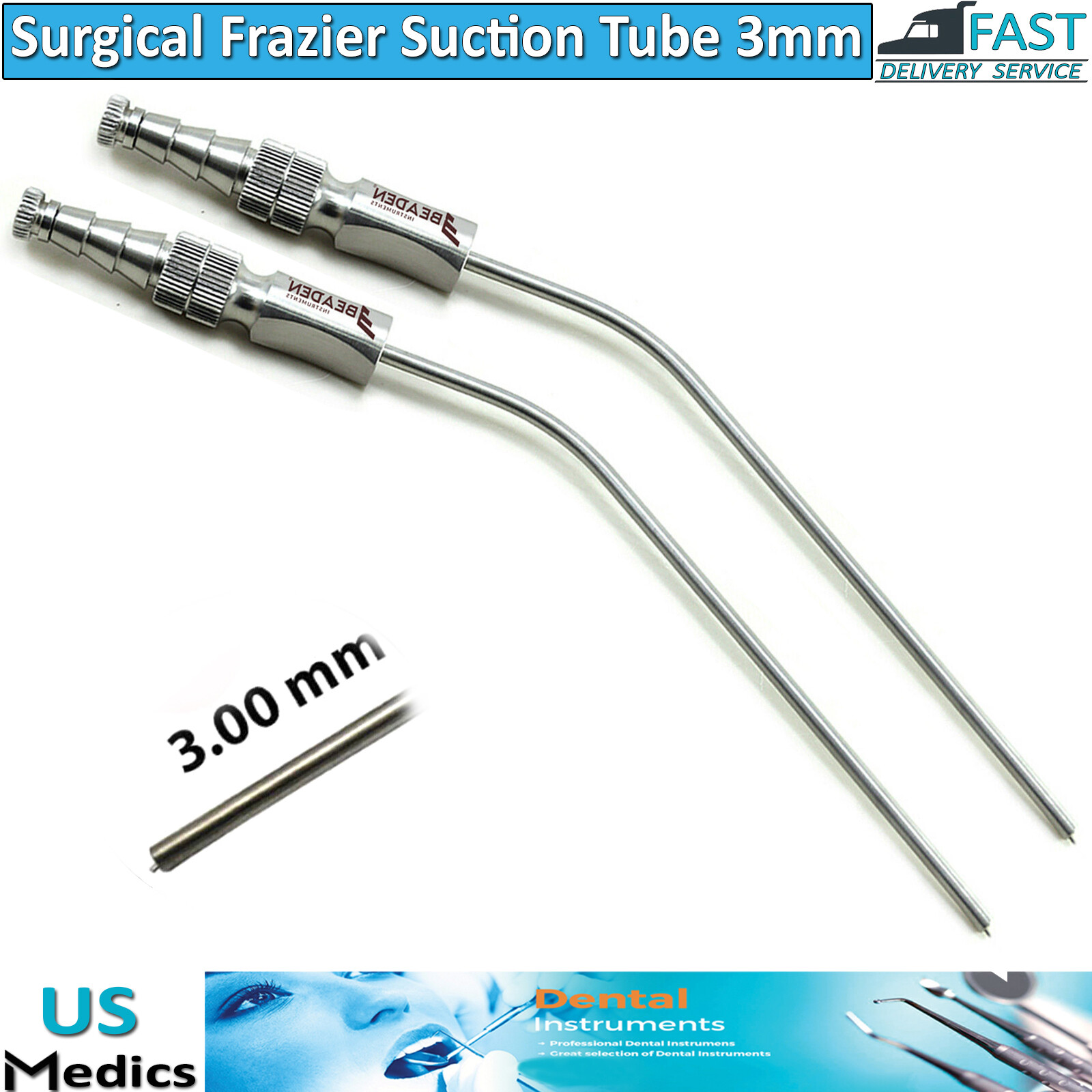 Surgical Aspirator Frazier Suction Tube 3mm Set Of 2 Diagnostic Nasal Procedures