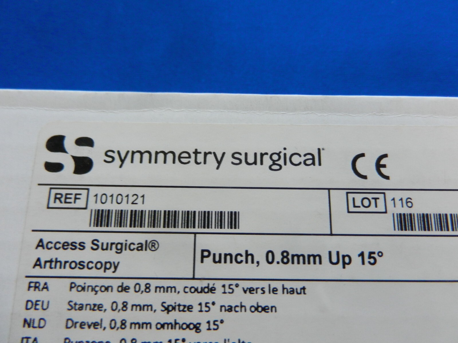 F16 Symmetry Surgical Arthroscopy Arthroscopic Punch, 0.8mm Up 15° Straight
