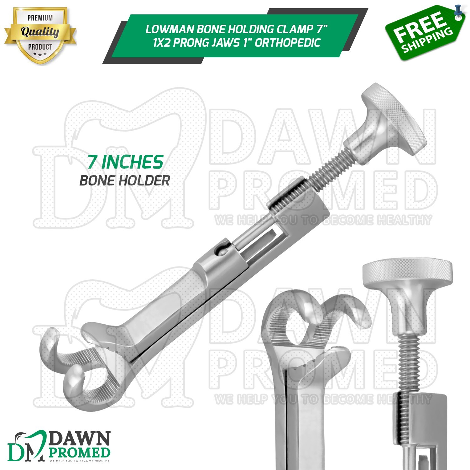 Lowman Bone Holding Clamp 7″ 1×2 Prong 1″ Orthopedic Instruments German Grade