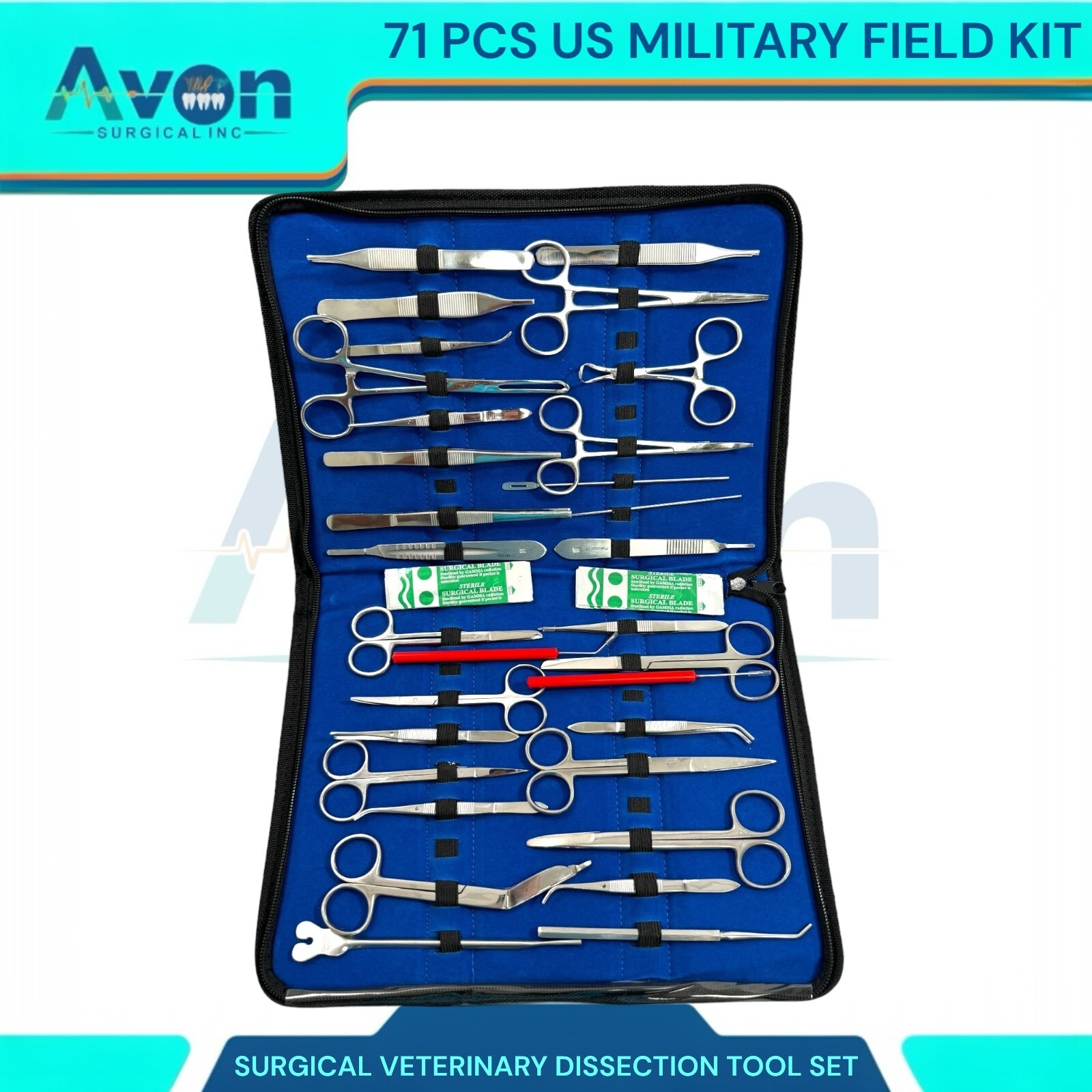 71 US MILITARY FIELD MINOR SURGERY SURGICAL INSTRUMENTS FORCEPS SCISSORS KIT