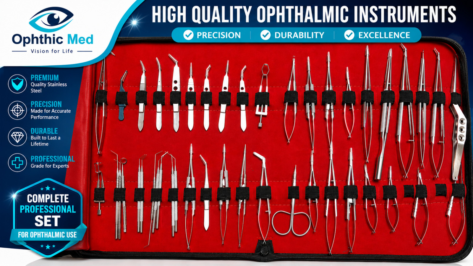 GERMAN 44 PCS Ophthalmic Cataract Eye Micro Surgery Surgical Instrument Set Kit