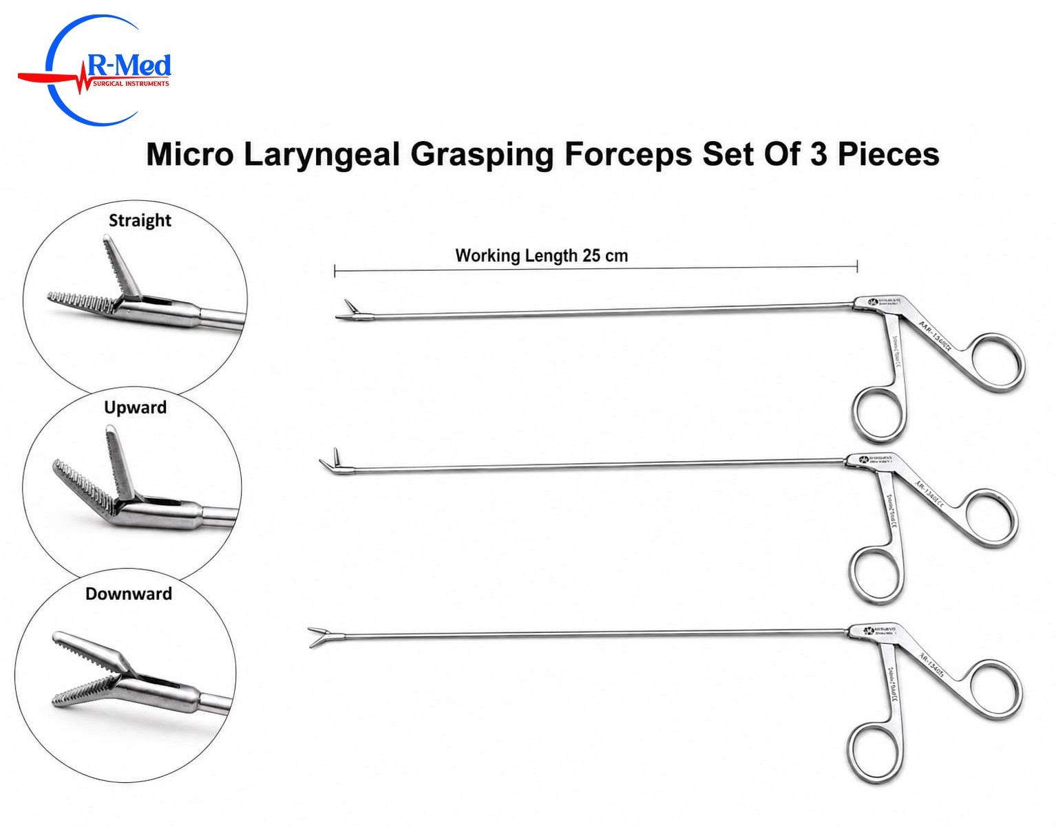 Grasping Forceps Upward, Downward & Straight, Micro Laryngeal Forceps set 3 Pcs