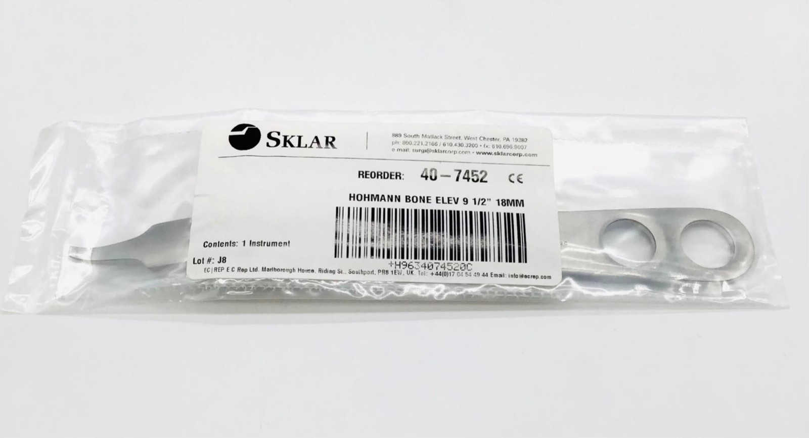 Sklar 40-7452 Orthopedic 18mm Hohmann Bone Elevator 9-1/2″ – NEW