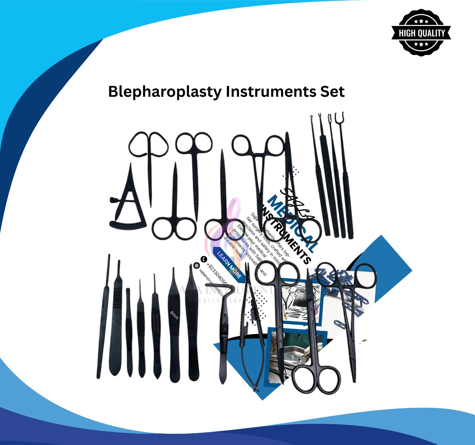New Blepharoplasty Instruments Set – Black | Plastic & Eye Surgery Kit with Box