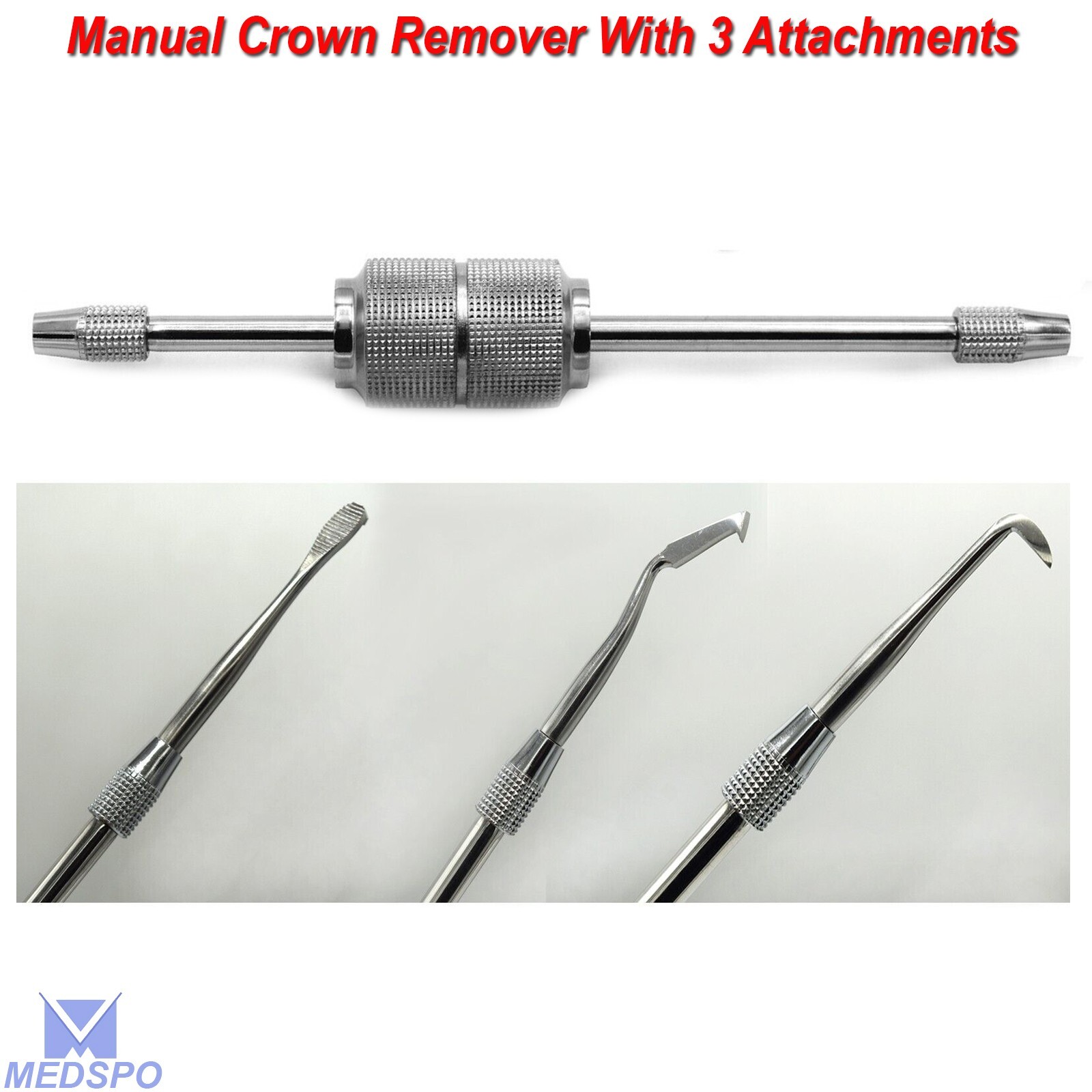 Crown Remover Manual With 3 Tips Bridge Removal Restoration Dental Instruments