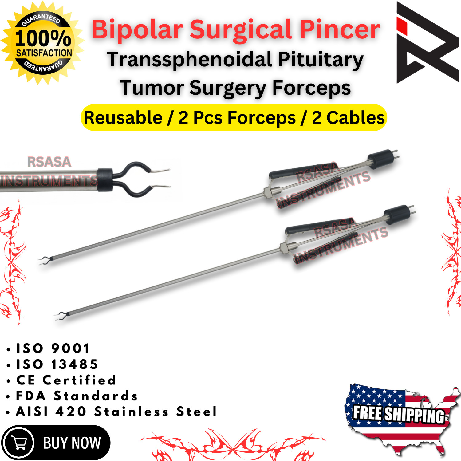 Bipolar Surgical Pincer – Transsphenoidal Pituitary Tumor Surgery Forcep & Cable