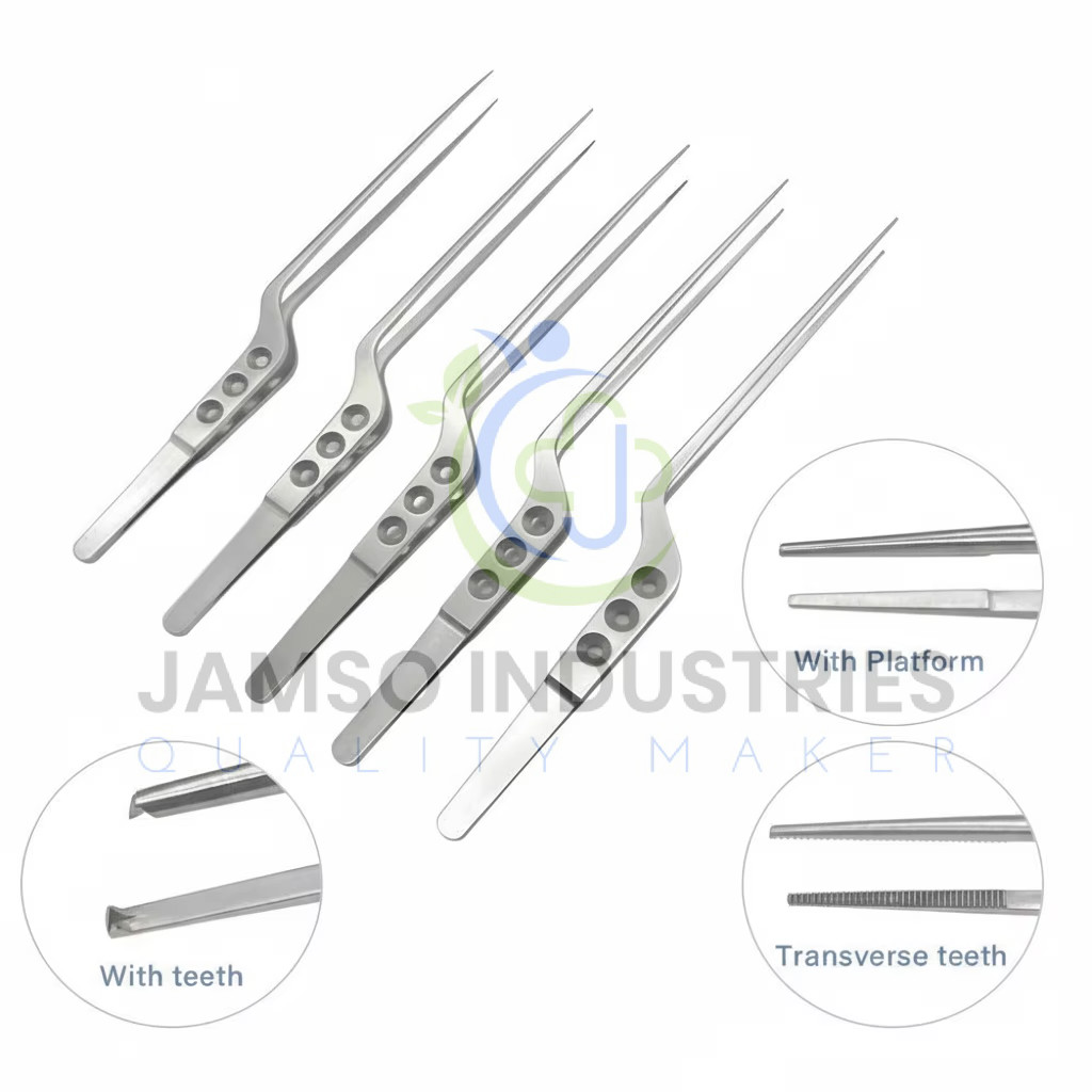Neurosurgery Micro Tweezers Set of 5 pcs Surgery Forceps With teeth Neuro