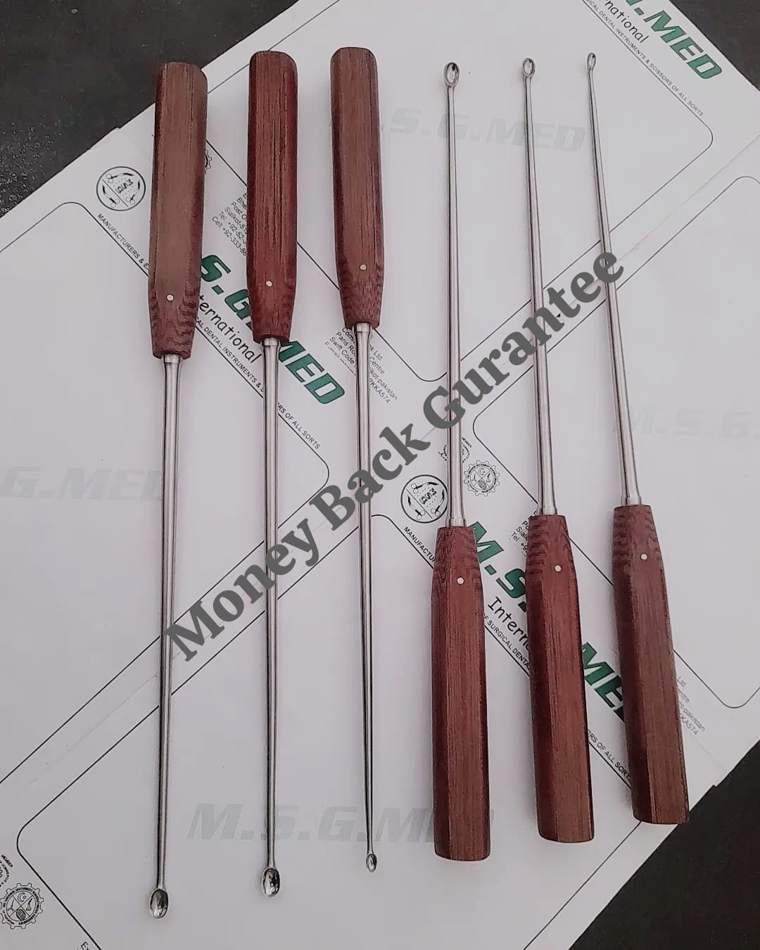 Orthopedic Bone Micro Long Anterior Curette Set 3PCS 38cm Fiber Handle Stainless