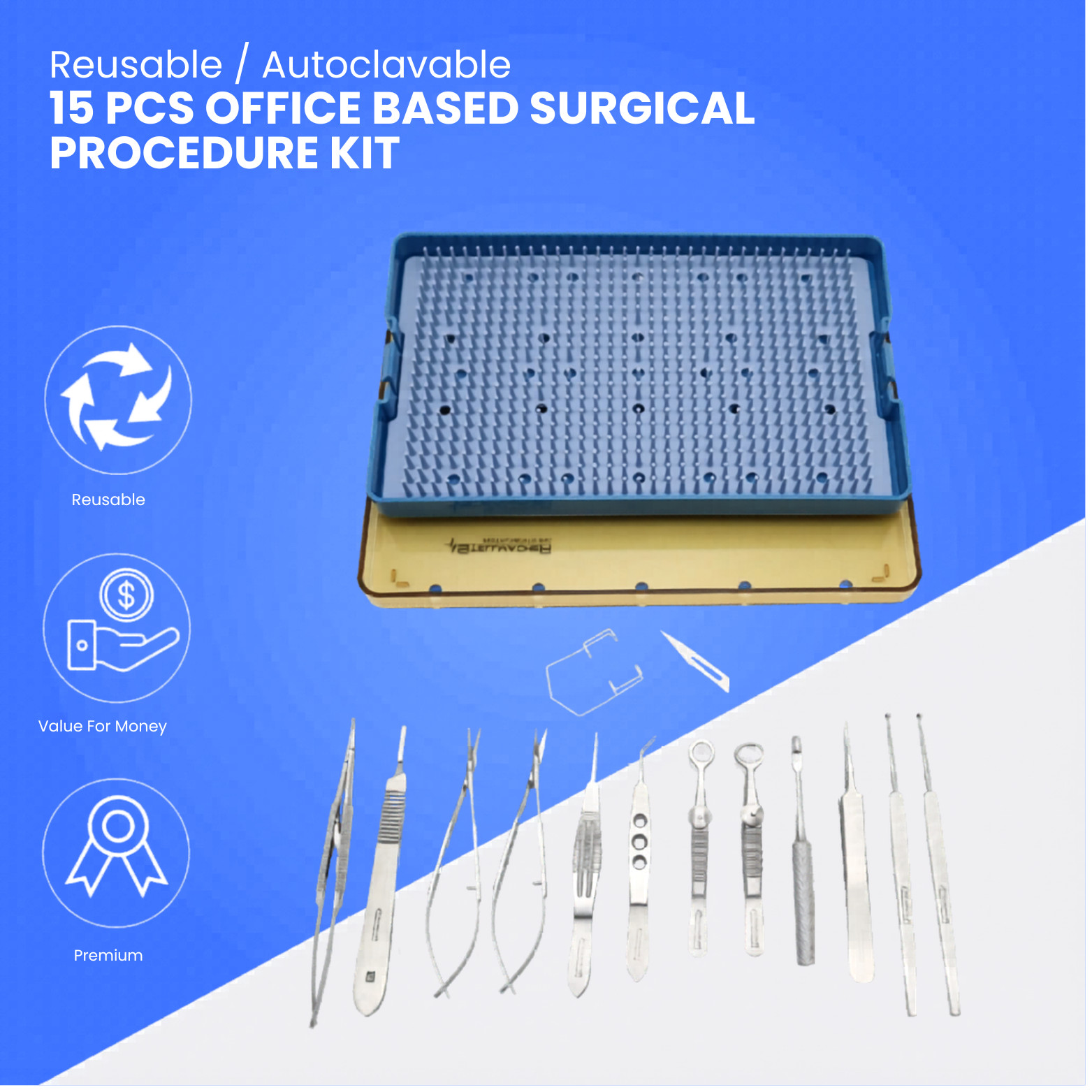Professional 15 PCS Surgical Instruments Kit with Sterilization Tray