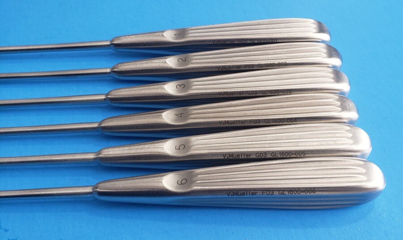 V.Mueller Surgical Sims Uterine Curette Sharp Set of 6 Gynecology Instruments.