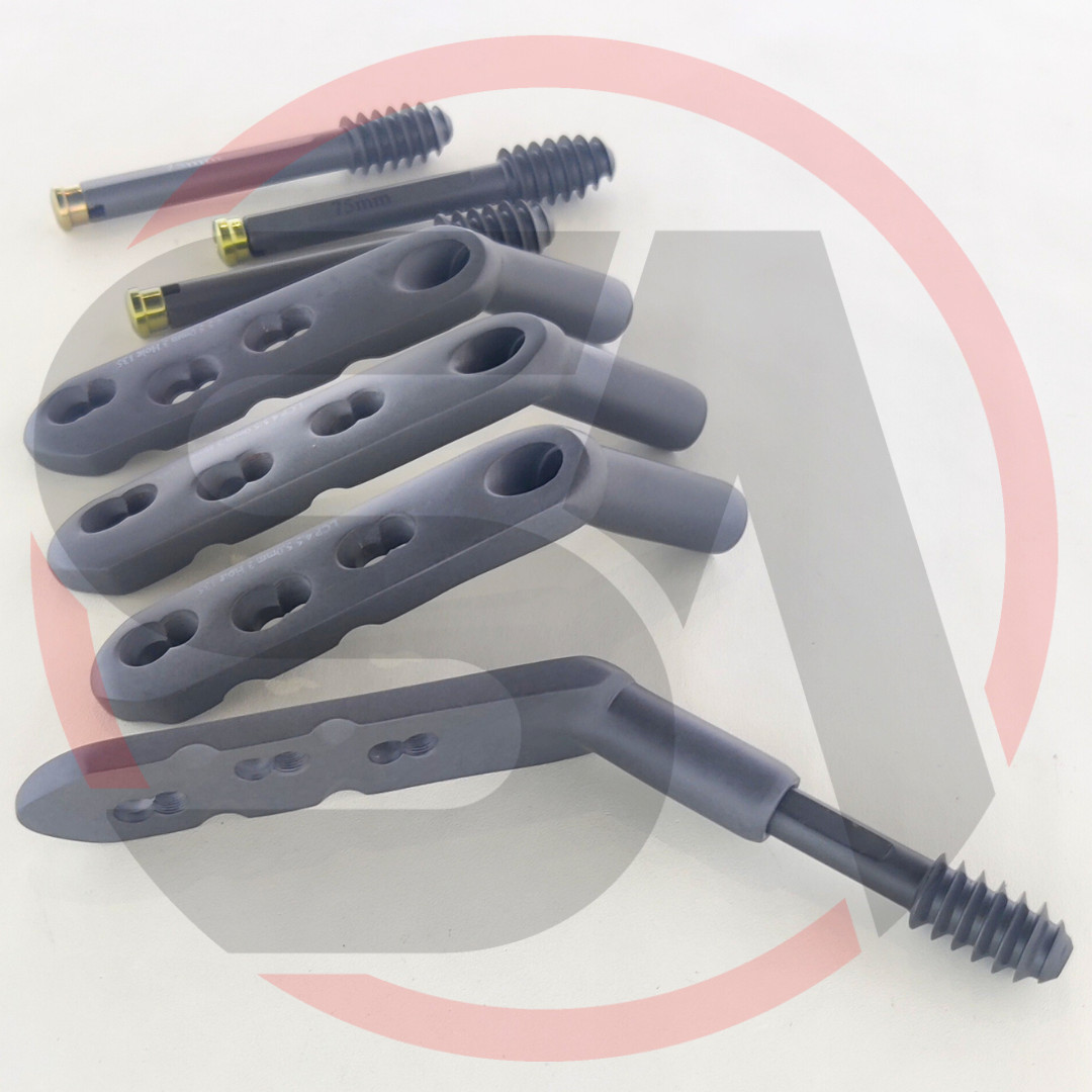 DHS Safety Locking 4.5/5.0mm Plates 3 Holes with Leg Screws 8 Pcs Set Titanium