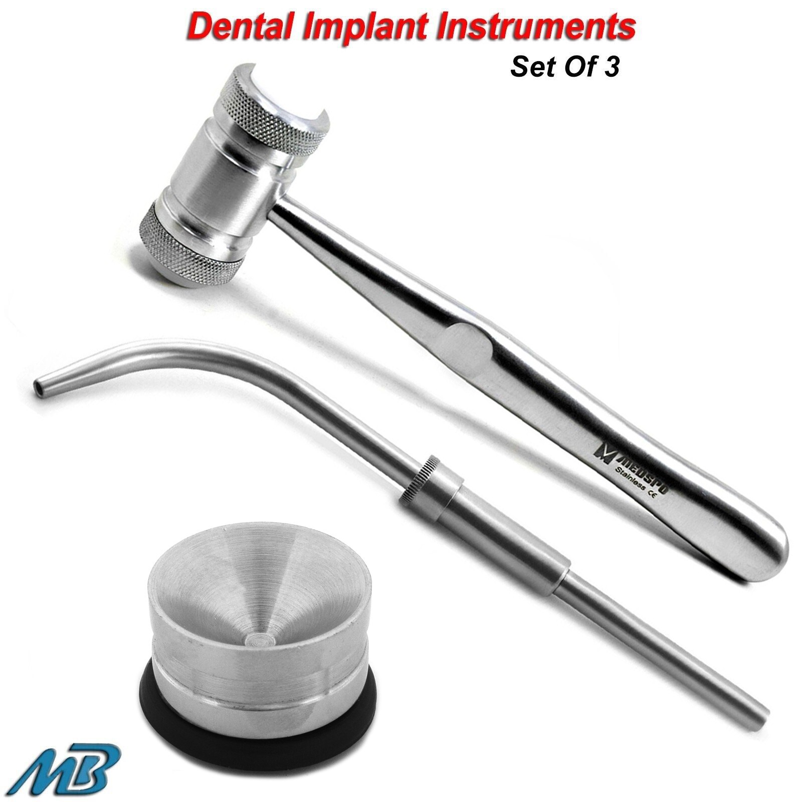 Dental Bone Collector Mead Mallet Hammer Implant Bone Graft Instruments Set Of 3