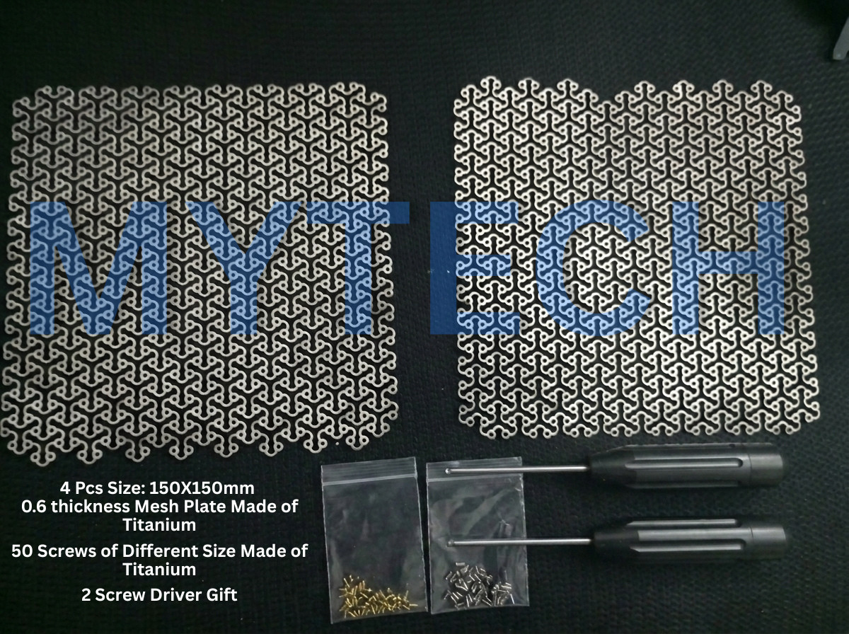 Craniofacial Titanium Mesh Skull Plate 150×150 4pcs with 50 Screws & 2 drivers