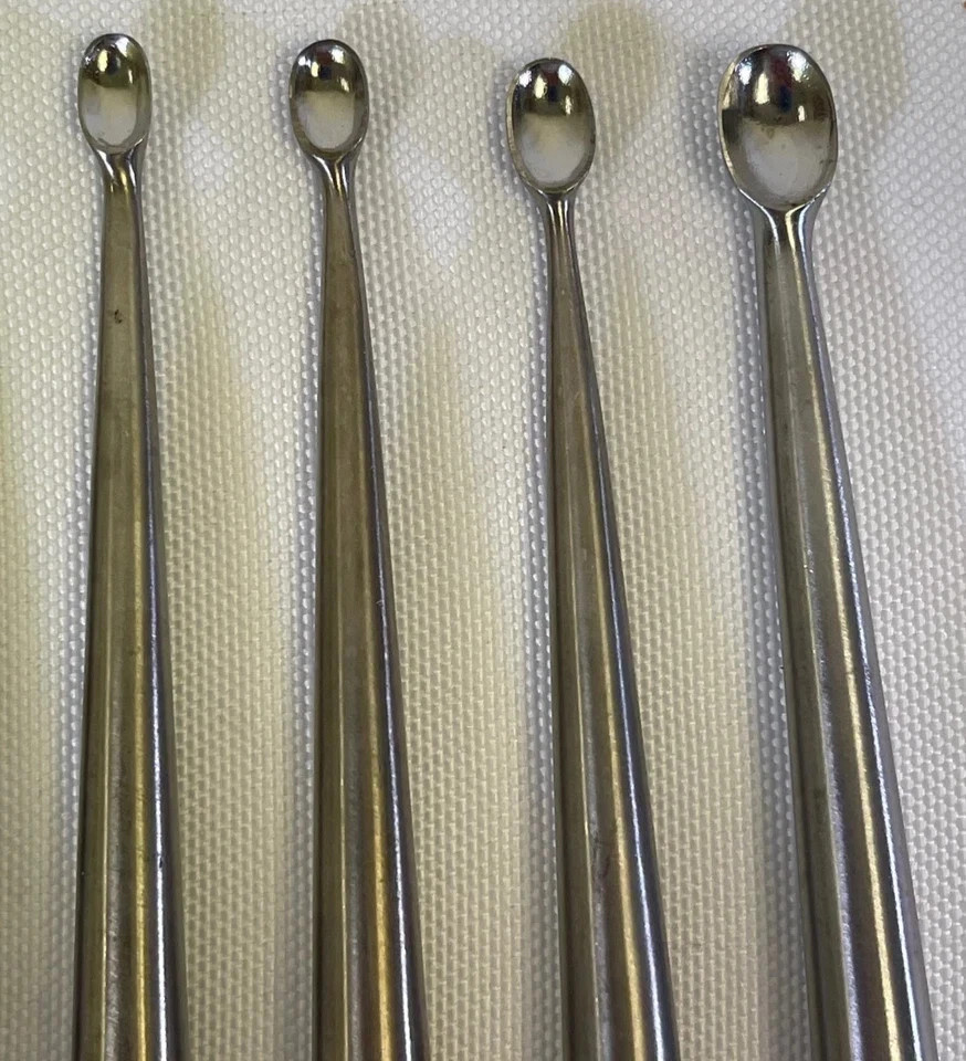 Set of 7 SSI Ultra Brun Bone Curettes 8″ Sizes 3/0 2/0 1 3 4 5 6 Orthopedics