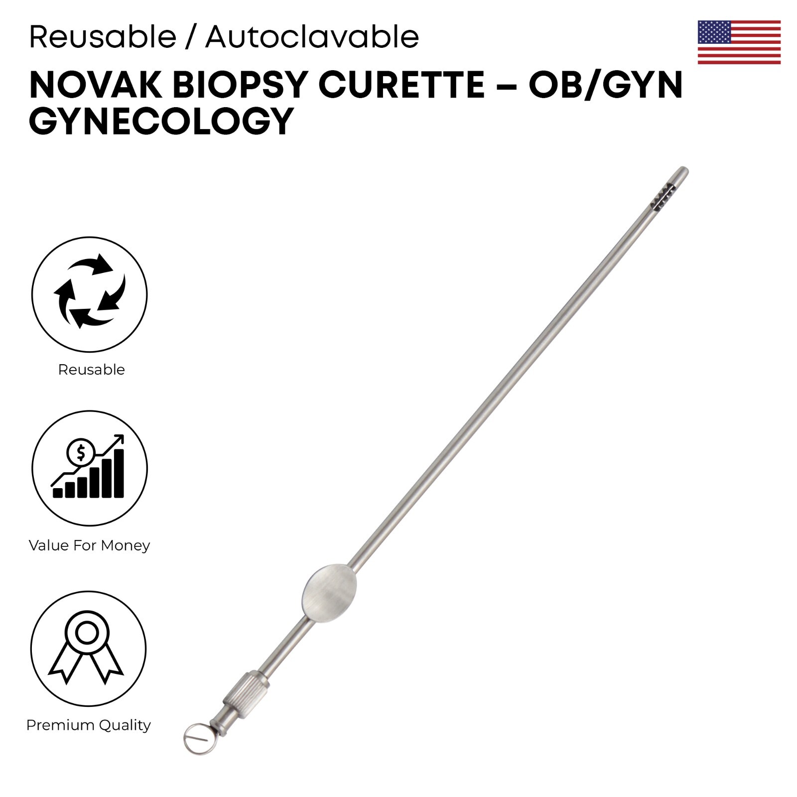 Novak Biopsy Curette Stainless Steel Surgical OB/GYN Gynecology Instruments
