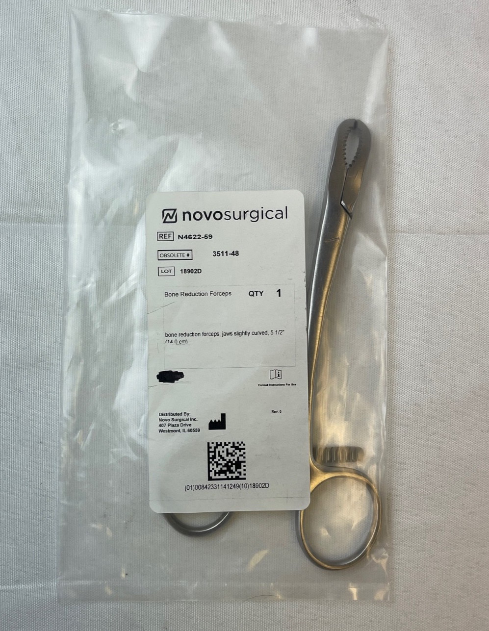 Novosurgical N4622-59 Bone Reduction Forcep Crab Claw Slight Curve 5.5″ Ortho