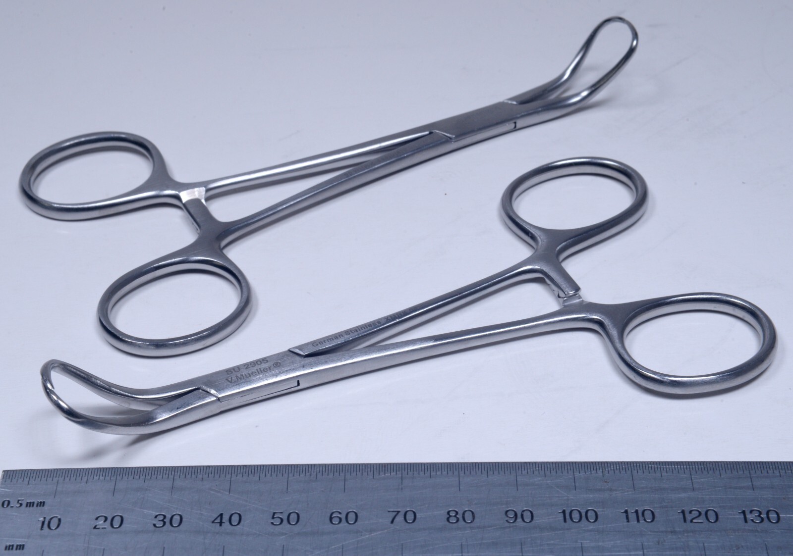 2x V. Mueller #SU2905 Backhaus Towel Forceps 5¼” Angled Stainless Steel Surgical