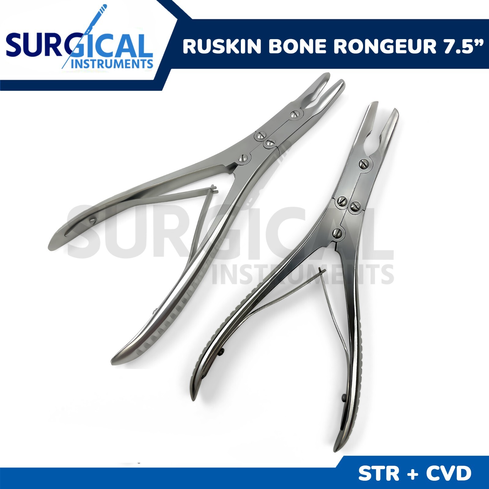 Set of 2 Pcs Ruskin Bone Rongeur 7.50″ Straight & Curved 5mm Bite Double Action